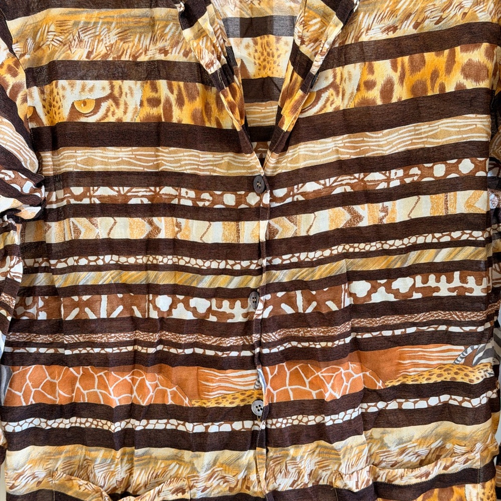Vintage Salvatore Ferragamo Brown, Tan and Cream Animal Print Button-Down shirt - Picture 5 of 9